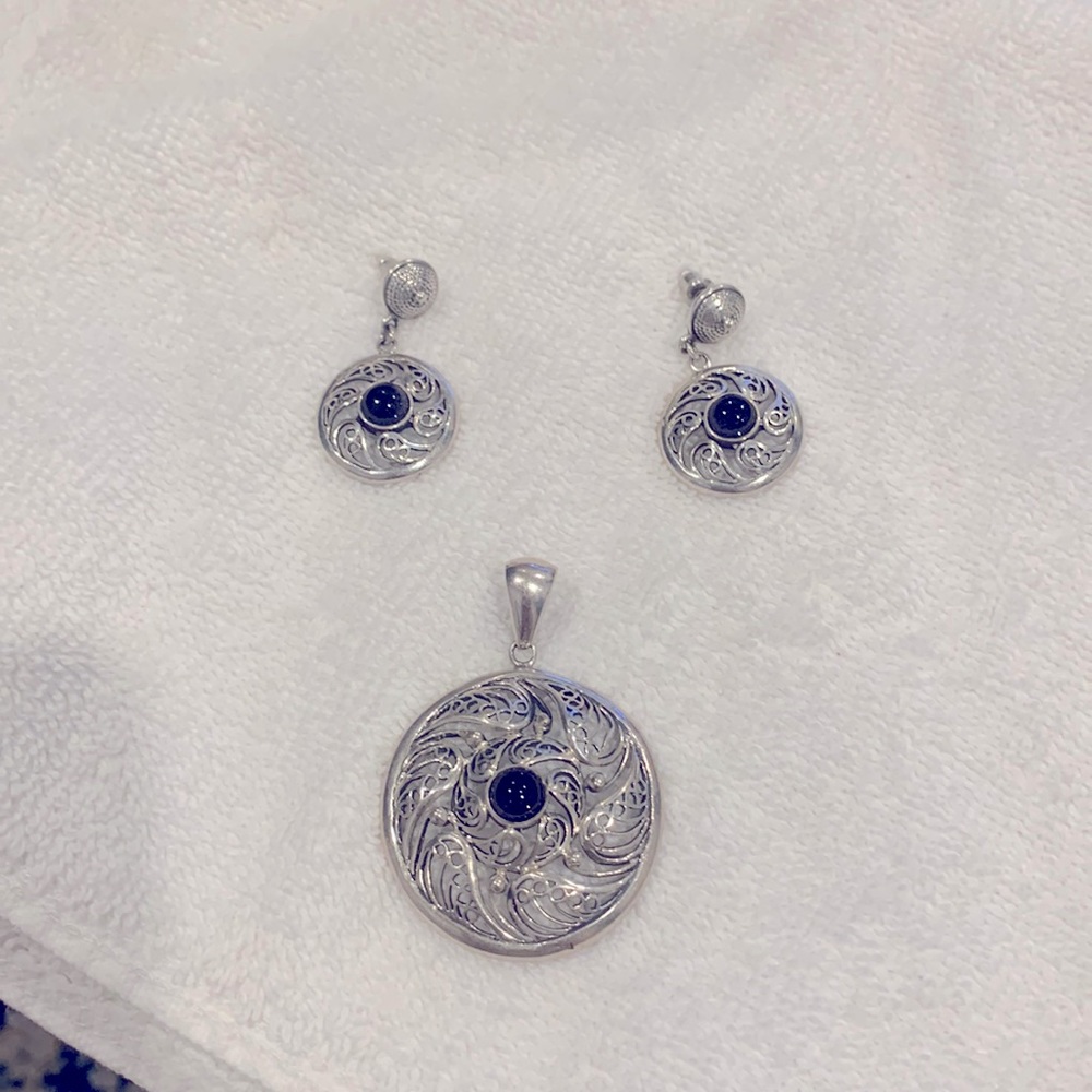 Earrings and pendant, PERUVIAN SILVER 850